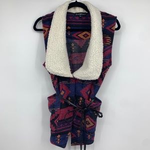 Derek Heart womens‎ large vest sweater southwest pockets shawl collar